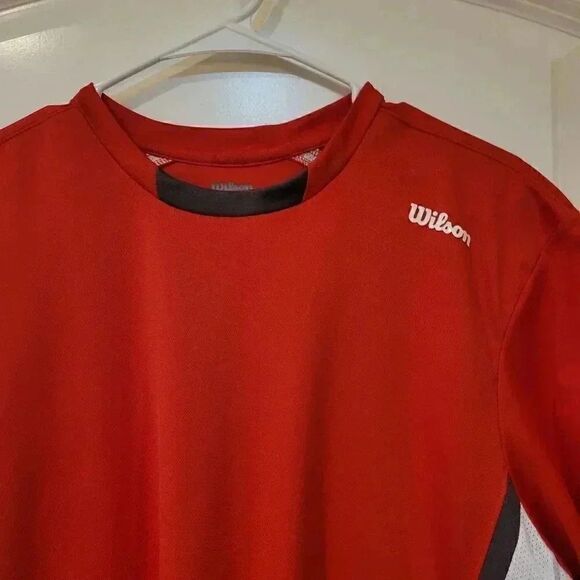 𝅺Wilson Men's Red/White/Black Quick Dry Short Sleeve Shirt - Picture 3 of 9